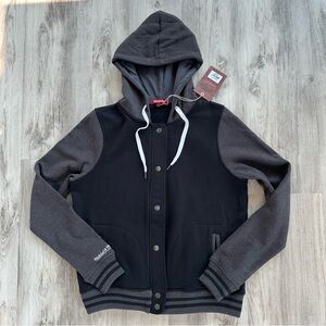 Mitchell & Ness Men’s Varsity Gray and Black Jacket with Hood